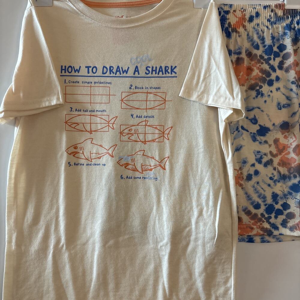 Cat And Jack Boys Pajamas Shark Themes Size XL, Sized 14